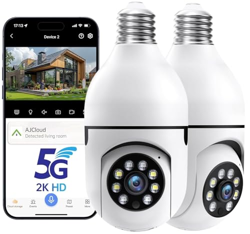 STLINKIO Light Bulb Security Cameras Outdoor, 5G&2.4GHz WiFi Lightbulb Wireless Outdoor Security Camera for Home Security, Two-Way Talk,Color Night Vision, Light Socket Camera Work with Alexa (2Pcs)