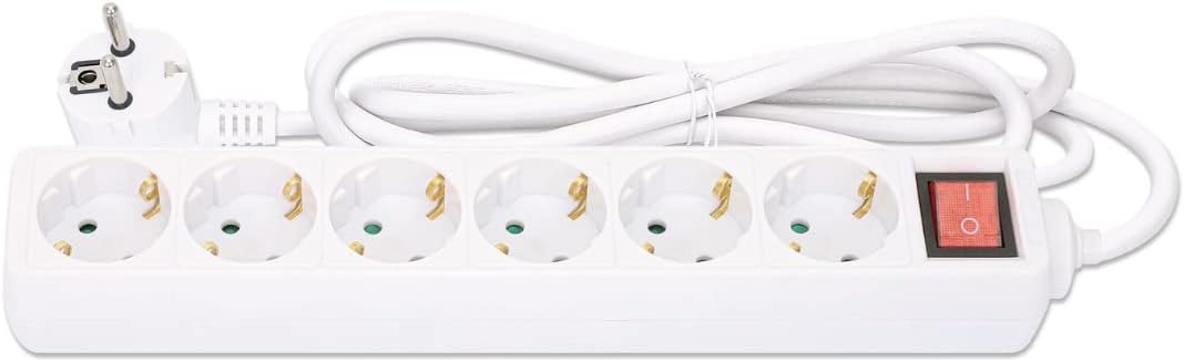 MANHATTAN Power Distribution Unit EU (2-Pin), X6 Gang/Output with, W128291594 ((2-Pin), X6 Gang/Output with On/Off Switch, 2M Cable, 16A, White, Extension Lead, PDU, Power Strip, Three)