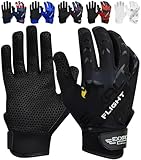 Exxact Sports Flight Baseball Batting Gloves Youth & Adult with Textured Leather Palm, Softball Batting Gloves for Women/Men (YXL, Black)