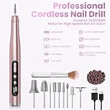 Cordless Electric Nail Drill - Rechargeable 35000 RPM Professional Manicure Pedicure Kit with LCD Display, 9 in 1 Nail File Set, 5 Adjustable Speeds for Acrylic & Gel Nails, Home Use & Salon-Rose Gold - Image 8