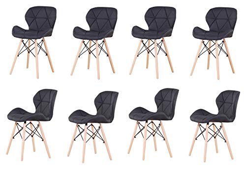 Lot de 8 chaises de salle à manger de style rétro en tissu de lin pour comptoir, salon, chaise d'angle de réception avec dossier doux et assise rembourrée