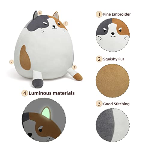 Niuniu Daddy Calico Cat Stuffed Animals With Luminous Ears, 15.7 Inches Big Orange Kitty Plush Toy Throw Pillow For Kids, Cute Soft Fat White Kitten Plushies With Kawaii Paws And Tails #TOP2