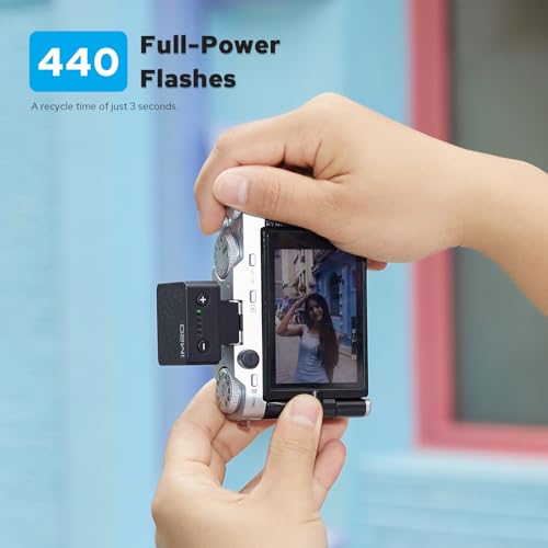 غودوكس فلاش سبيدلايت صغير محمول للغاية IM20 ببطارية ليثيوم 470 mAh، شحن USB-C، وقت اعادة التدوير 3 ثوان 440 ومضة طاقة كاملة 5 مستويات طاقة متوافقة مع كاميرا فوجي فيلم/اوليمبوس/كانون/نيكون/سوني