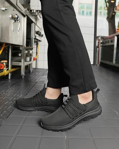 VikoViren Non Slip Work Shoes for Men Restaurant or Food Service Sneakers Breathable Lightweight Water Resistant Walking Shoes Chef Kitchen Footwear Black 10