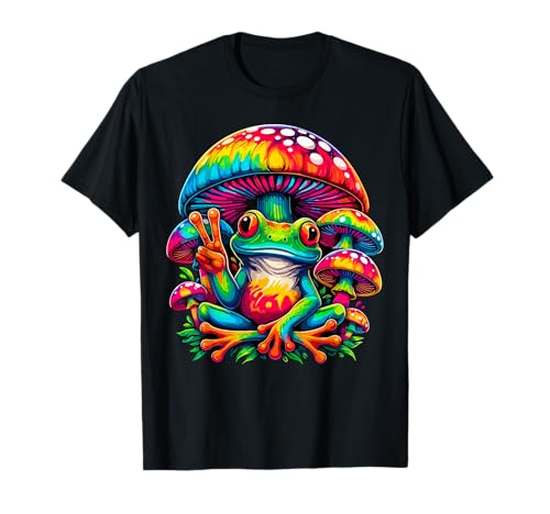 Tie-Dye Frog Peace Sign Mushroom Hippie T-Shirt