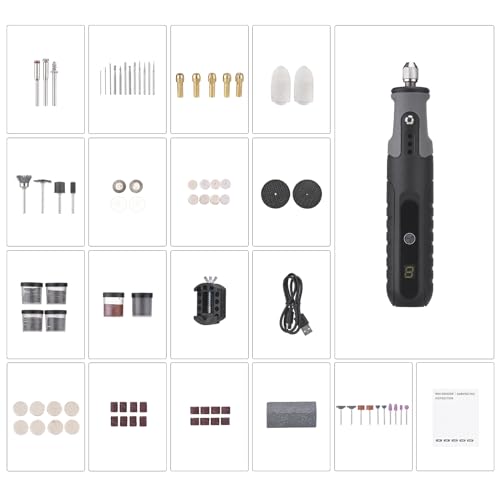 Mini Cordless Rotary Tool Set, 25000RPM 5 Speeds Carving Tools Powered by a Rechargeable Battery with 23 Kinds of Accessories, LCD Display for Grinding and Polishing - Image 8