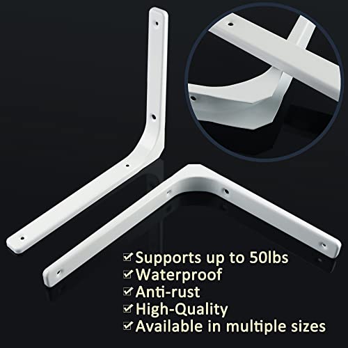 SAYAYO L Bracket 12 Inch, Heavy Duty Metal Wall Brackets Joint Angle Bracket Floating Shelf Support DIY Shelving Brackets White, 2 PCS