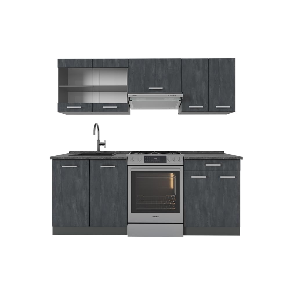 Vicco Mobile da cucina R-Line, Calce nera/antracite, 200 cm PL Antracite, adatto per l'espansione individuale con moduli aggiuntivi