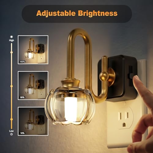 Image of JandCase Night Light, Night Lights Plug into Wall, Glass LED Nightlight | 0-100LM Dimmable Flower Nightlights, Dusk to Dawn Sensor, 1W Vintage Pumpkin Nite Light for Bathroom Hallway Decor, 1 Pack
