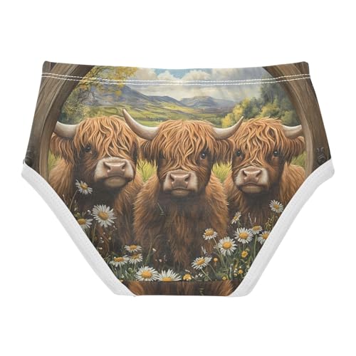 Cute Highland Cows Wooden Floral Girl Panties Cute Toddler Underwear Custom Cotton Florals Briefs Kids Undies 2t2