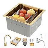 Photo Gallery athomasm 38 x 38 cm lavello da cucina dorato 1 seno - lavello piccolo in acciaio inox con rubinetto, ideale per barre, installazione sotto piano di lavoro, a filo o sopra il piano di lavoro Photo Gallery athomasm 38 x 38 cm lavello da cucina dorato 1 seno - lavello piccolo in acciaio inox con rubinetto, ideale per barre, installazione sotto piano di lavoro, a filo o sopra il piano di lavoro