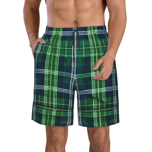 Blue Scottish Tartan Print Mens Casual Shorts Drawstring Summer Beach Stretch Shorts Novelty Swimtrunks
