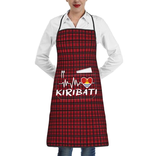 nopicsn Kiribati Heartbeat Apron for cooking with Pockets Women Men Kitchen Chef Funny Aprons