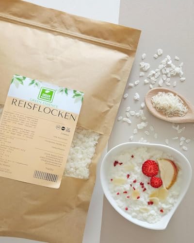Reis Flocken 5kg (5*1kg) von der Grünen Essenz | weiße Reisflocken zum Frühstück | Müsli und Backen - als Hundefutter Zusatzstoff - Reisflocken Reisbrei fur Pudding - Reis Gemüseflocken Vegan (5 kg)