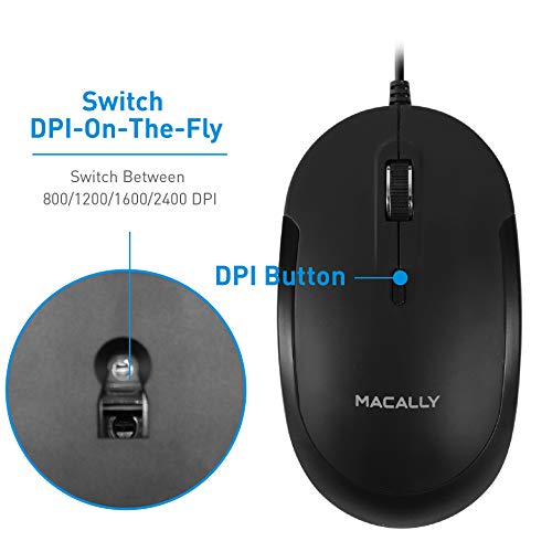 Computer Mouse Wired, Macally Silent Usb Mouse - Slim & Compact Usb Mouse For Apple Mac Or Windows Pc Laptop/Desktop - Designed With Optical Sensor & Dpi Switch - Simple - Black #TOP7
