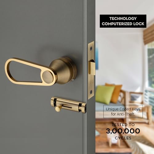Image of LAPO Brass Mortise Lock for Bathroom & Balcony Door | Keyless Handleset with Baby Latch for Home, Washroom & Hotel | Antique Finish | Heavy Duty | 3 Years Warranty Ro-152