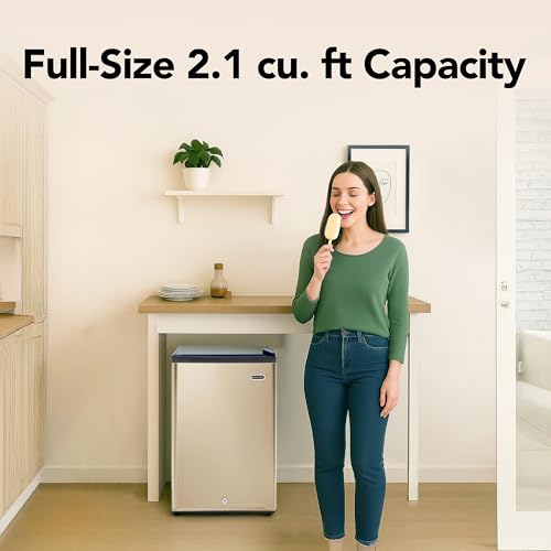 Image of Whynter Upright Freezer with Lock, 2.1 Cu. Ft. Small Freezer Mini Freezer for Bedrooms, Dorms, Garages, Offices, CUF-210SSG, Rose Gold