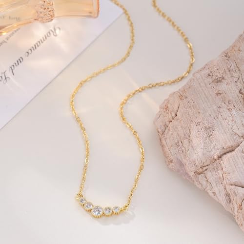 Image of Gold Silver Necklace for Women, Dainty Cubic Zirconia Pendant