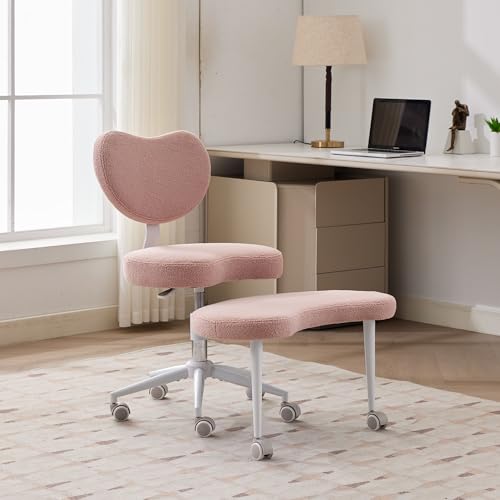 Image of Active Sitting Revolution Office Chair - Cross-Legged & Kneeling Positions, 4.2 inch Thick Cushion, 360 Footstool, 250lbs Weight Support, Home Office /Yoga /Meditation (Teddy, Pink)