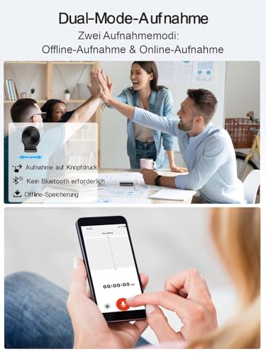64GB magnetischer KI-Sprachrekorder mit App-Steuerung, Rauschunterdrückung, Spracherkennung, Zusammenfassung & Mindmapping – 58 Sprachen, ideal für Interviews, Vorträge & Meetings