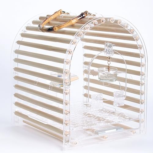 オウム用フライトケージ、鳥籠, オカメインコ ケージ, バードパレス, ポータブル透明オウムケージ、通気性と快適性に 鳥かご、鳥用旅行ケージ、引き出し式トレイ付き(Small)