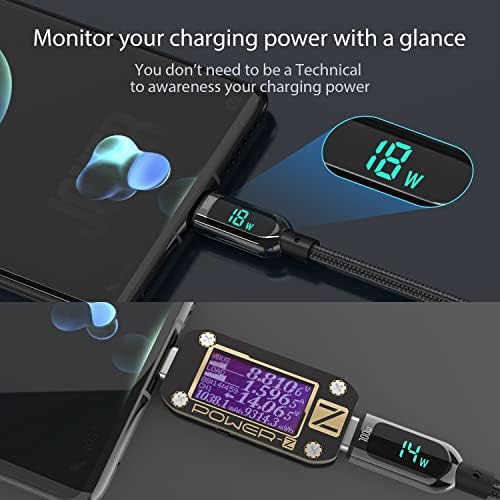 SOOPII 100W USB C to USB C Cable,Nylon Braided Type-C Cable,PD Fast Charging Cable with LED Display for lPad Air/lPad Pro, MacBook Pro, Samsung Galaxy S21/S10/S9/Plus1.2M Black