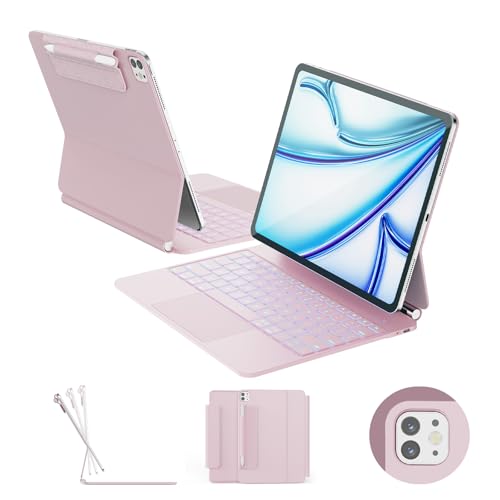 Image of RAYMCRAFT for iPad Air 13-inch Case with Keyboard (M4 /M3 /M2, 2026 /2025 /2024) & iPad Pro 12.9 inch (6th /5th /4th /3rd) Magic Keyboard, 11-Color Backlight, Multi-Touch Trackpad with Safe Pencil Buckle, Pink