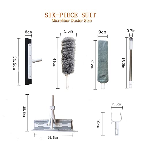 Image of Cleaning Kit with Extension Handle - Window Squeegee, Hook, Microfiber Cloth for High Ceilings, Spider Brush for Removing Dust from Ceiling Fans, Beautiful Gift Box
