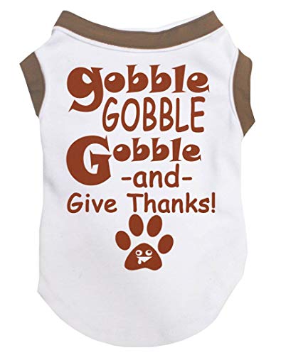 Petitebella Gobble Gobble and Give Thanks Puppy Dog Shirt (White/Brown, Medium)