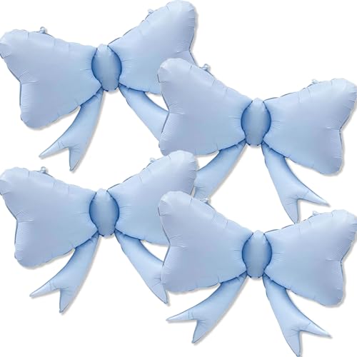 Image of 4 Pcs Large Bow Balloons, Blue Bow Balloon Coquette Balloons for Blue Bow Party Decorations Coquette Birthday Decorations