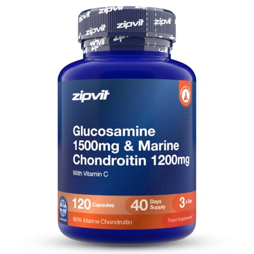 Zipvit Glucosamine and Chondroitin High Strength with Glucosamine Sulphate 1500mg, Marine Chondroitin 1200mg and Vitamin C, Joint Care Supplements for Men and Women, 120 Capsules