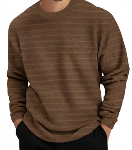 Coofandy Men's Rugged Textured Crewneck Shirt - Earth Brown Relaxed - Image 2