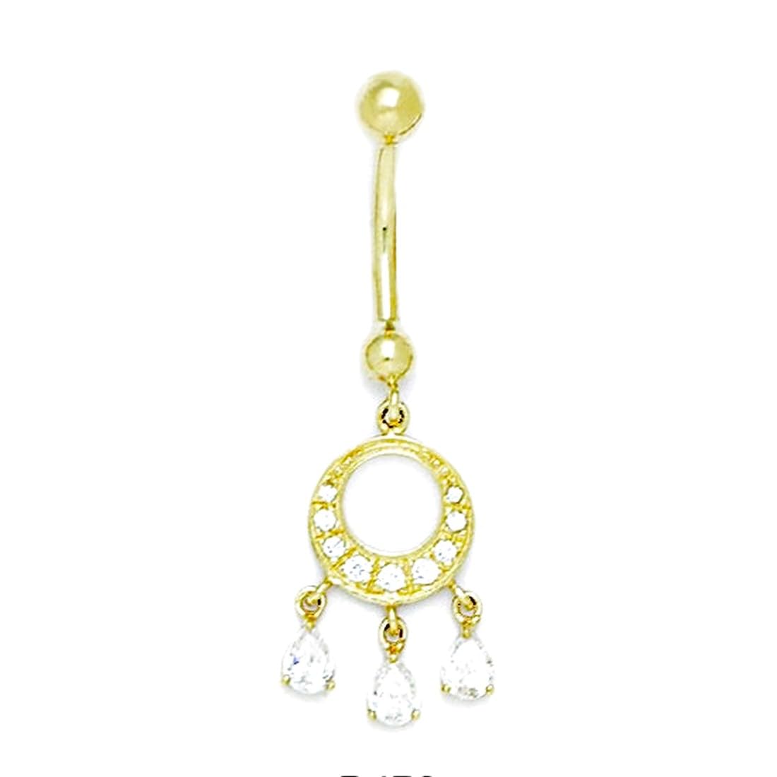 Körperpiercing-Ring für Damen, 14 Karat Gelbgold, Zirkonia, 14 Gauge, baumelnder Kreis, 40 x 13 mm