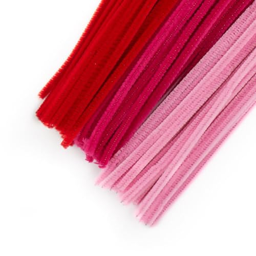 Image of 300Pc Set Tri Color Combo Pipe Cleaners Craft, Pipe Cleaners Chenille Stem Fuzzy Sticks Craft Supplies for flowers making, Home DIY (Red, Light & Dark Pink)