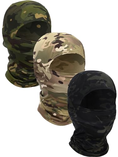 Blulu 3 Pieces Camo Balaclava Summer Full Face Mask Ski Mask Sun Dust Protection Full Face Cover for Men Women Outdoor(Bright Color,Medium)