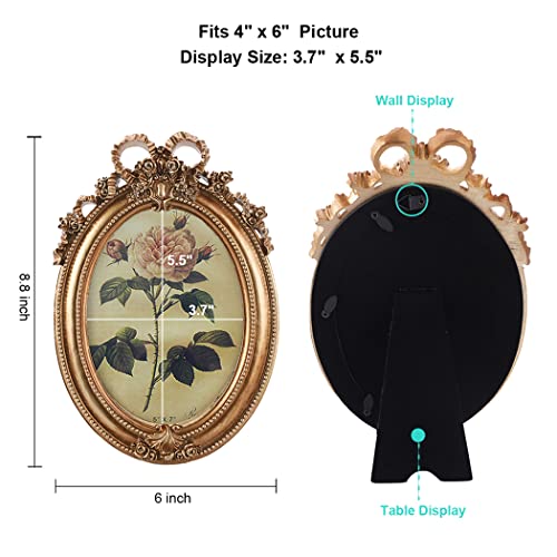 Cisoo Vintage Oval Picture Frame Antique Photo Frame Table Top Display And Wall Hanging Home Decor, Bronze Gold (4X6) #TOP2