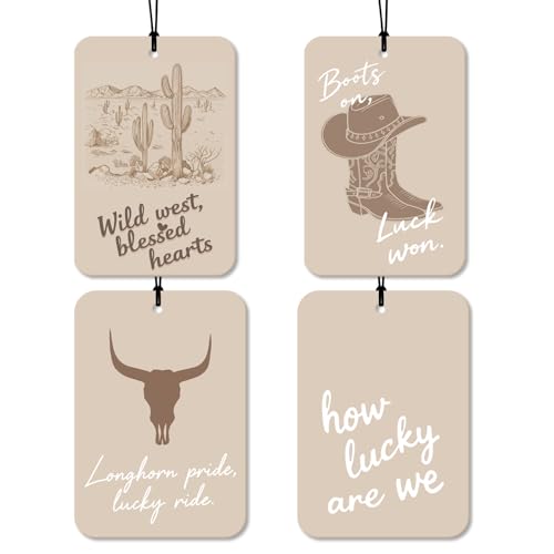 4Pcs Western Cowboy Air Freshener for Car Boho Beige Car Air Freshener Hanging Mirror Hanging Cute Car Accessories for Women Merry Christmas Gift