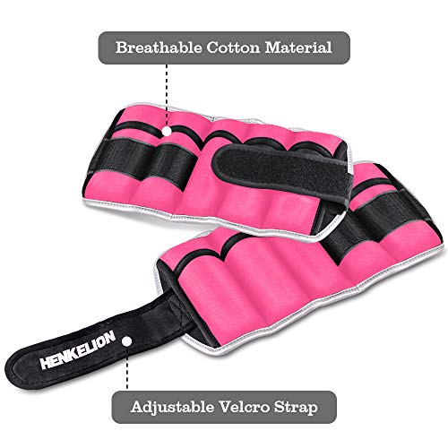 Henkelion 1 Pair 10 Lbs Adjustable Ankle Weights For Women Men Kids, Strength Training Wrist Weights Ankle Weights Set For Gym, Fitness Workout, Running, Lifting Exercise Leg Weights - Each 5 Lbs Pink #TOP3