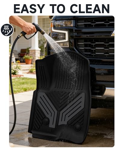 Image of Color TPE Floor Mats for Chevrolet Silverado 2019-2026 /GMC Sierra 1500 & 2500HD /3500HD 2020-2026 | Double & Crew Cab ONLY | All-Weather 2 Pcs Front Row Liner | Titan Gray Wing Design