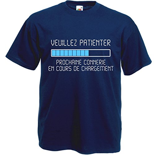 T-Shirt Bleu Marine Veuillez Patienter Prochaine connerie en Cours de Chargement Comique (M)