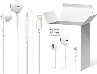 NTECH® ORG Earbuds Headphone With Lightning Connector [MFi Certified] Wired Earphones With (Built-in Microphone) & (Volume Control) For (iPhone 14/13/12/11/SE/X/XR/XS/8/7) & Support All iOS - White