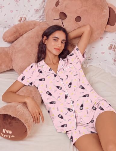 Image of Ekouaer Womens Pajamas Set Soft Classic Notch Collar Bride Pjs Comfy Short Sleeve Sleepwear Loungewear