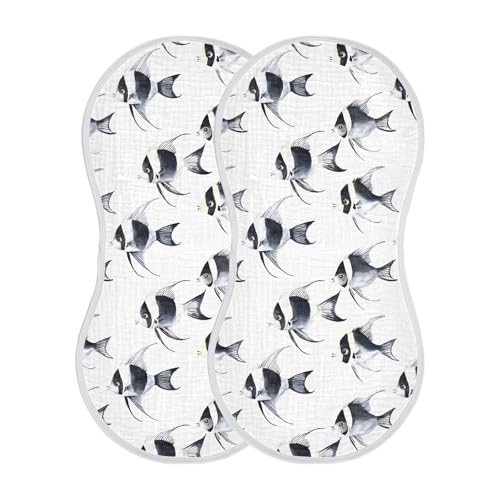 vvfelixl Baby Burp Cloths Black and White Angelfish Baby Newborn Cotton Burping Cloths Set Babys Washcloths 4 Pack 7
