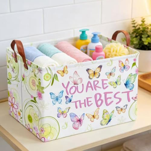 Image of NTAOHAMPER Rectangular Storage Basket Empty,Storage Bin with Handles,Room Decor,Gift Basket,Book Box(Blessing Butterfly)
