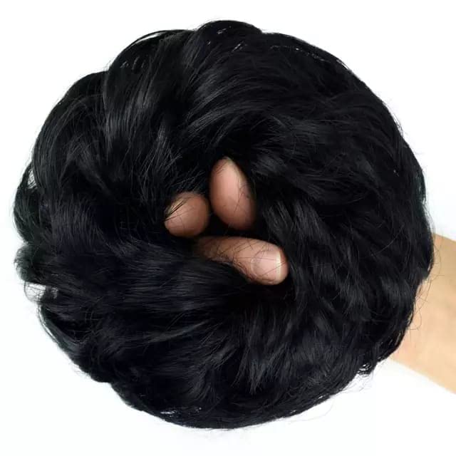 Image of CLITZ Hair Buns Hair Piece Hair Scrunchies for Women Thick Hair Extension Bun Messy Wavy Ponytail Hairpieces 1 PCS, Black