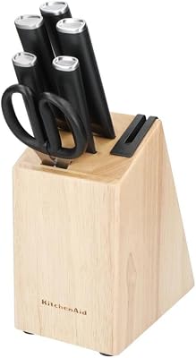 KitchenAid Classic Juego de cuchillos de 6 piezas con bloque, cuchillos de cocina afilados de acero japonés 420J2 y soporte de madera de caucho