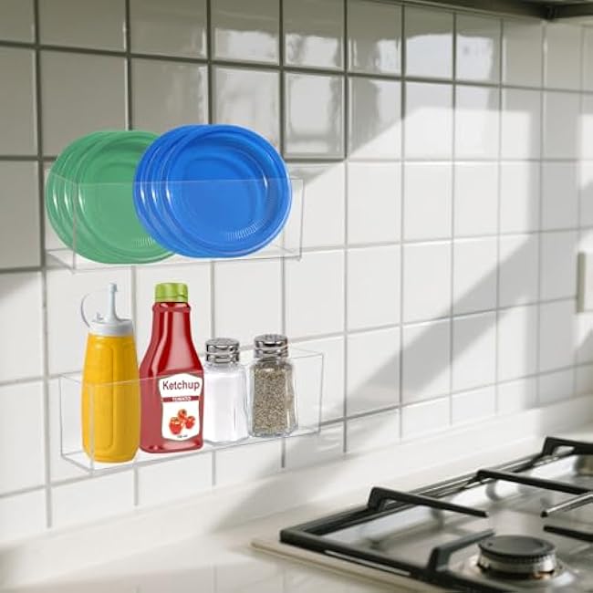 Rainmae 2 Pack Kitchen Cabinet Door Organizer, Wall Mounted Cabinet Door Plastic Storage Box Stackable Under Sink Lunchbox Lid Container with Adhesive Pad for Kitchen Bathroom Office Organization