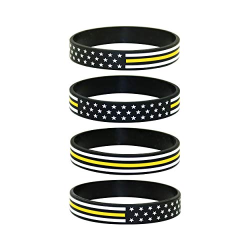 Thin GoldYellow Line American Flag Silicone Stretchable Bracelet 4