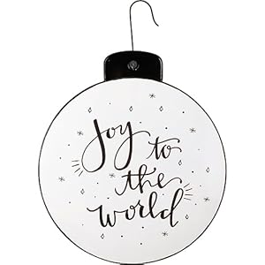 Primitives by Kathy Decorative Hanging Metal Wall Decor White Ornament Bulb Shaped Joy to The World 16×18