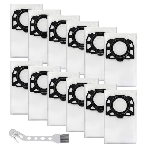 12 PCS Bolsas para Aspiradora Karcher WD2 Plus / WD3 / KWD1 / KWD2 / KWD3 / SE 4001 / SE 4002 / WD3.200 - WD3.800 M,Compatible con Kärcher 2.863-314.0Bolsas de aspiradora KFI 357,Con un cepillo
